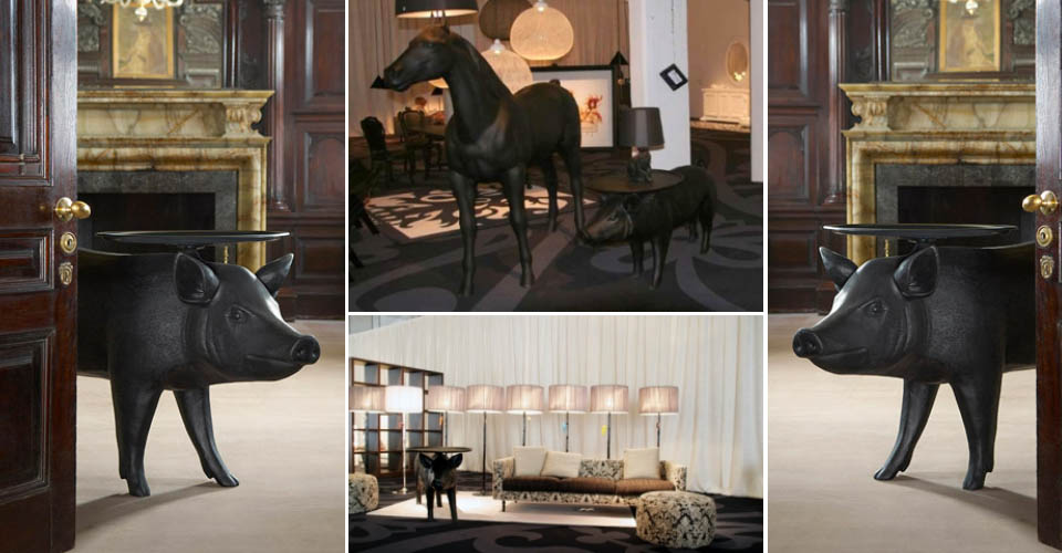 现代经典灯饰|台灯|办公安博网页版|荷兰 Moooi Pig Table 黑豬邊桌